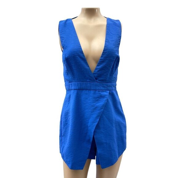 Finders Keepers Blue Deep V-Neck Romper Backless Cutout Wrap Skort M - Picture 1 of 15